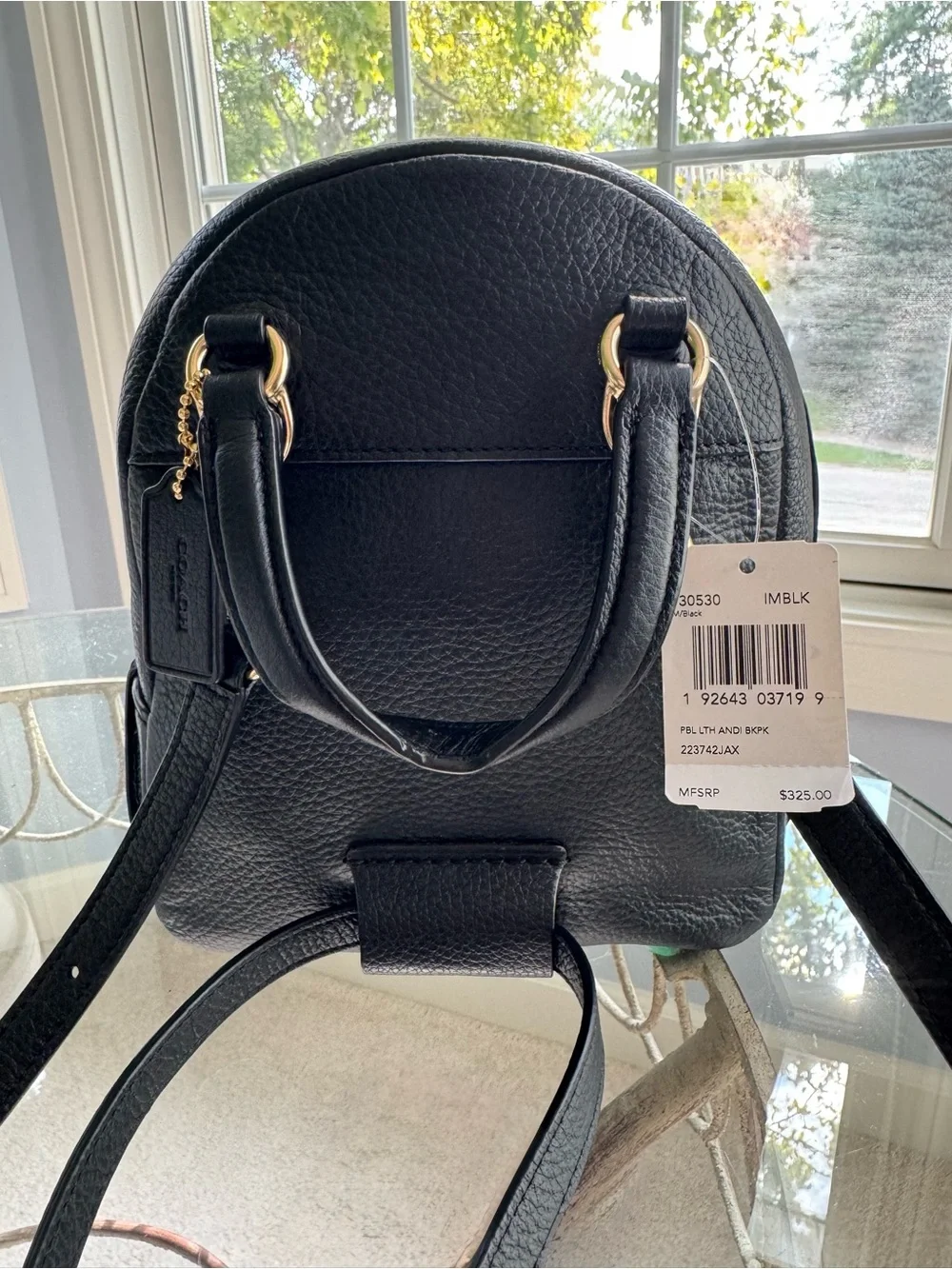 NWT Coach Andi Pebbled Leather Backpack Black Gold Hardware